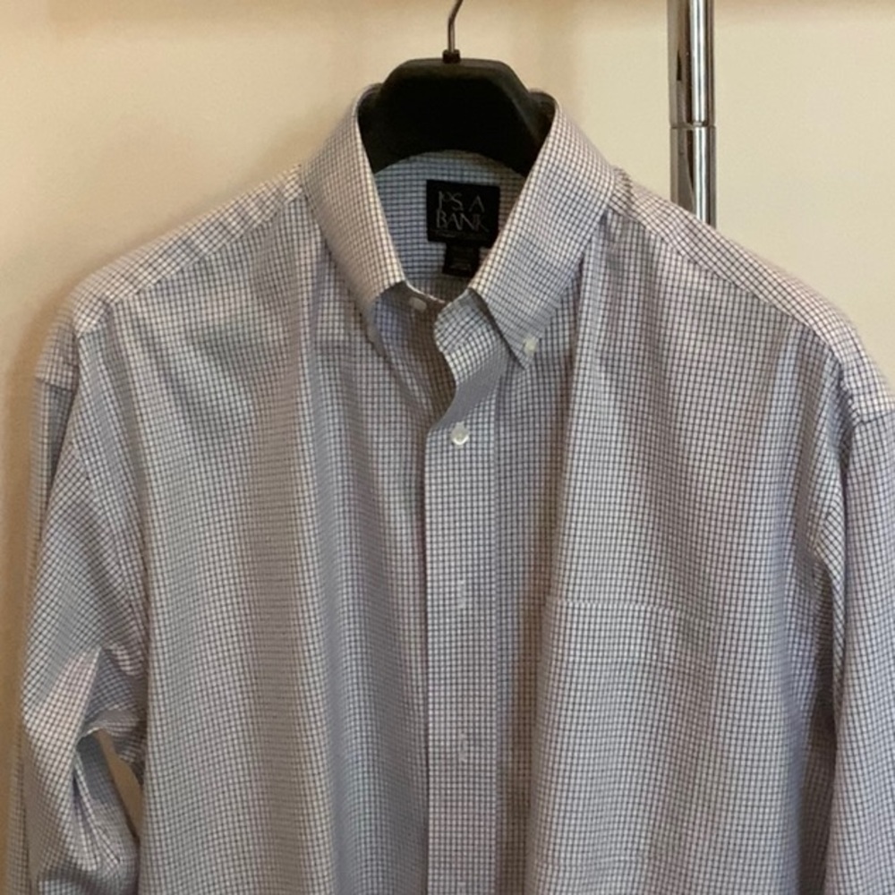 Men’s Jos.A.Bank Traveler’s Collection Classic Blue and White Check Shirt